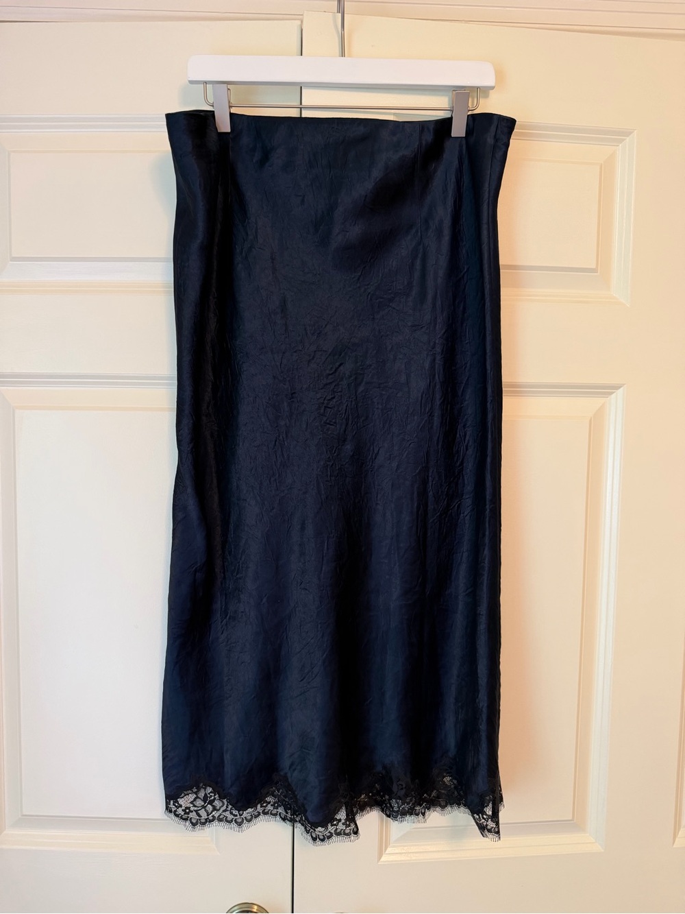 J. Crew Navy Slip Skirt with Lace-Trim Hem - Picture 5 of 6